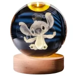 Morlan Lámpara Esfera de Cristal 3D con Base de Madera