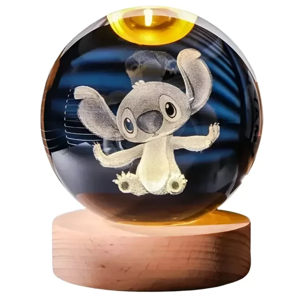 Morlan Lámpara Esfera de Cristal 3D con Base de Madera