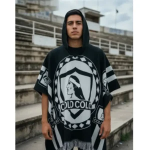 Morlan Poncho Colo-Colo con Capucha | Abrigo Oficial Blanco y Negro