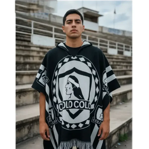 Morlan Poncho Colo-Colo con Capucha | Abrigo Oficial Blanco y Negro