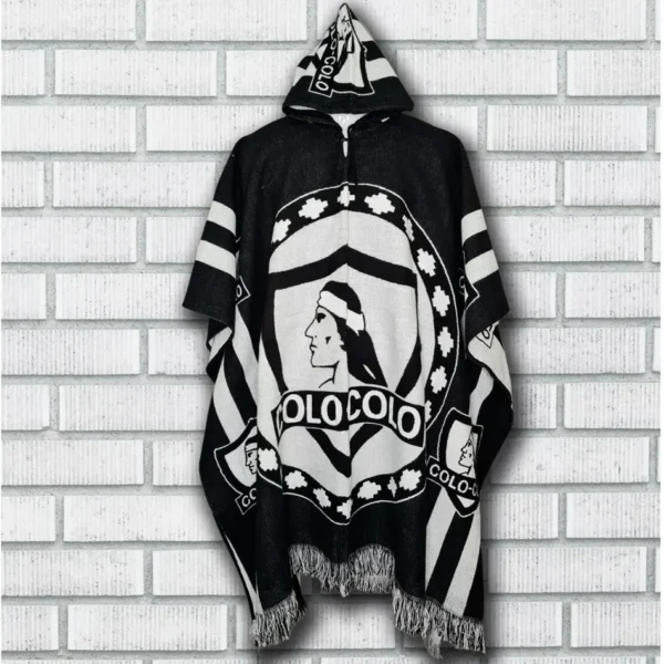 Morlan Poncho Colo-Colo con Capucha | Abrigo Oficial Blanco y Negro
