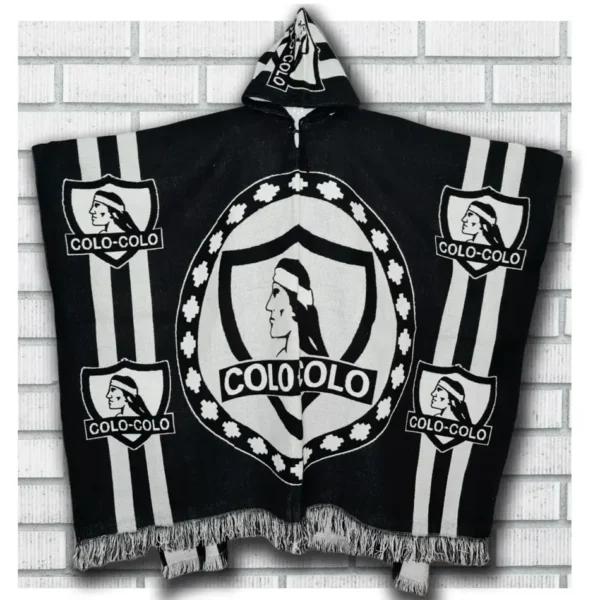 Morlan Poncho Colo-Colo con Capucha | Abrigo Oficial Blanco y Negro