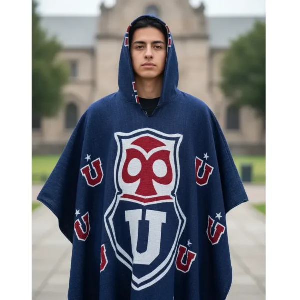 Morlan Poncho Universidad de Chile con Capucha | Abrigo Azul para Hinchas