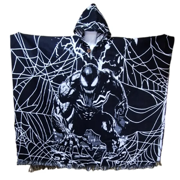 Morlan Poncho Venom Negro con Capucha 80% Lana