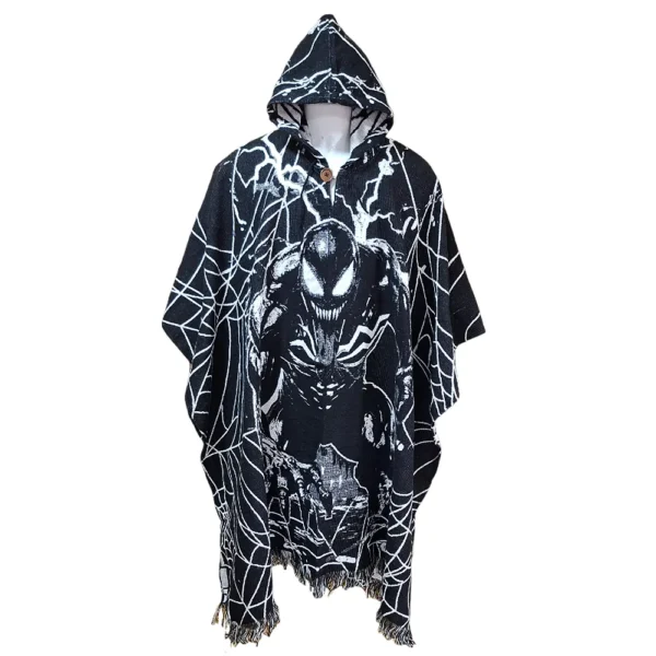 Morlan Poncho Venom Negro con Capucha 80% Lana