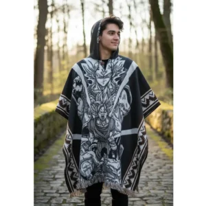 Morlan Poncho Dragon Ball Negro con Capucha 80% Lana