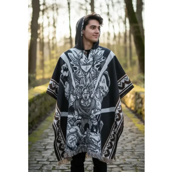 Morlan Poncho Dragon Ball Negro con Capucha 80% Lana