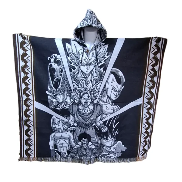 Morlan Poncho Dragon Ball Negro con Capucha 80% Lana