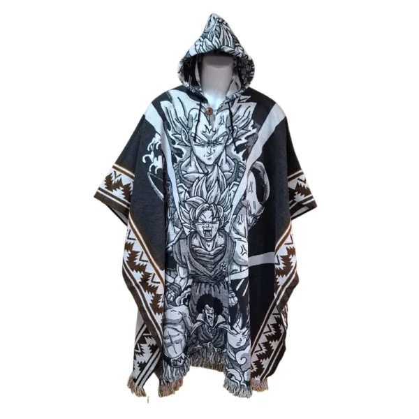 Morlan Poncho Dragon Ball Negro con Capucha 80% Lana