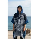 Morlan Poncho One Piece Azul con Capucha 80% Lana
