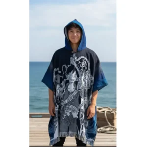 Morlan Poncho One Piece Azul con Capucha 80% Lana