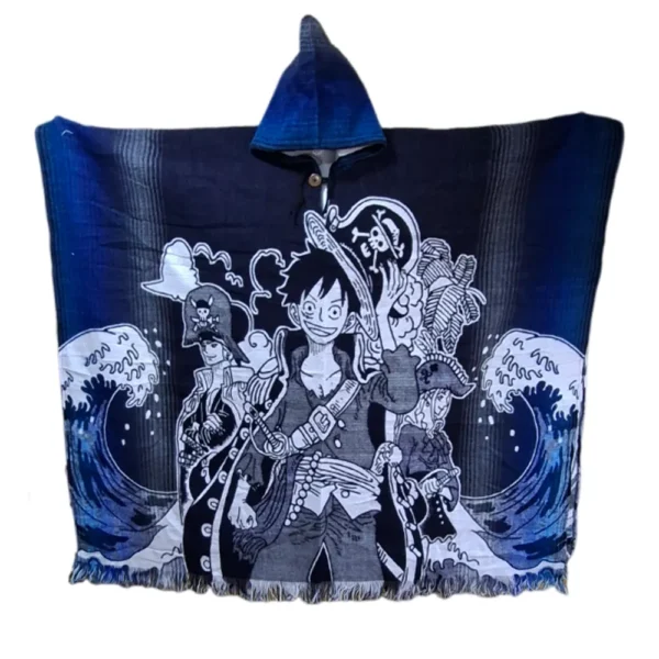 Morlan Poncho One Piece Azul con Capucha 80% Lana