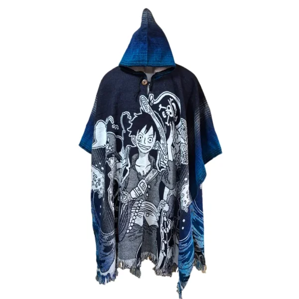 Morlan Poncho One Piece Azul con Capucha 80% Lana