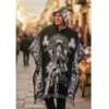Morlan Poncho One Piece Negro-Gris con Capucha 80% Lana