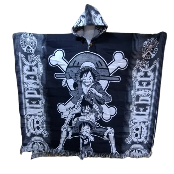 Morlan Poncho One Piece Negro-Gris con Capucha 80% Lana