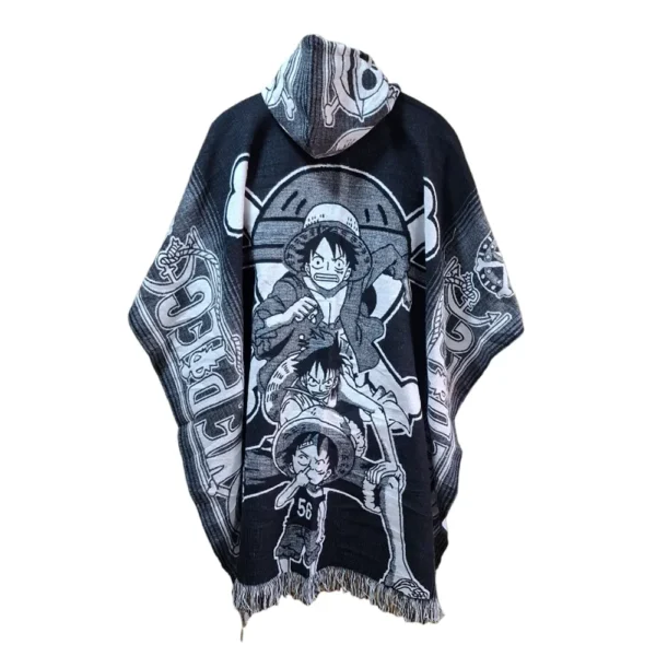 Morlan Poncho One Piece Negro-Gris con Capucha 80% Lana