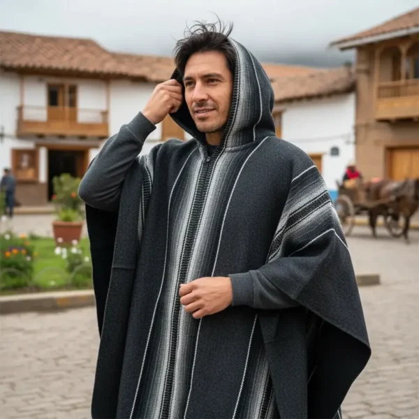 Poncho de Huaso Lana de Oveja Gris