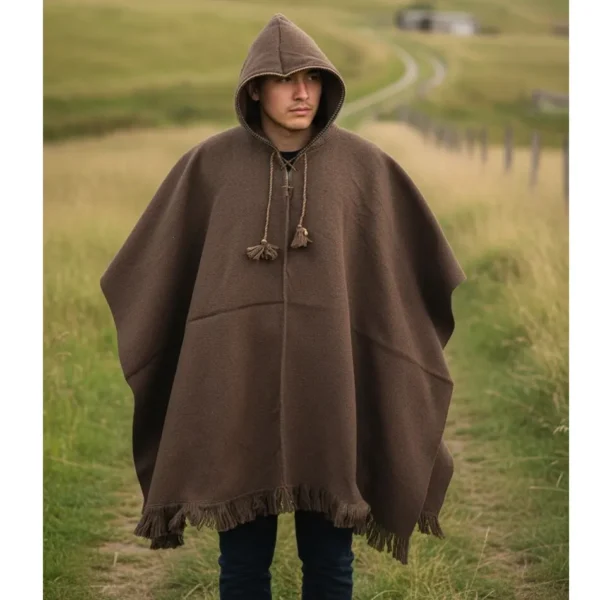 Poncho de Lana de Oveja Café